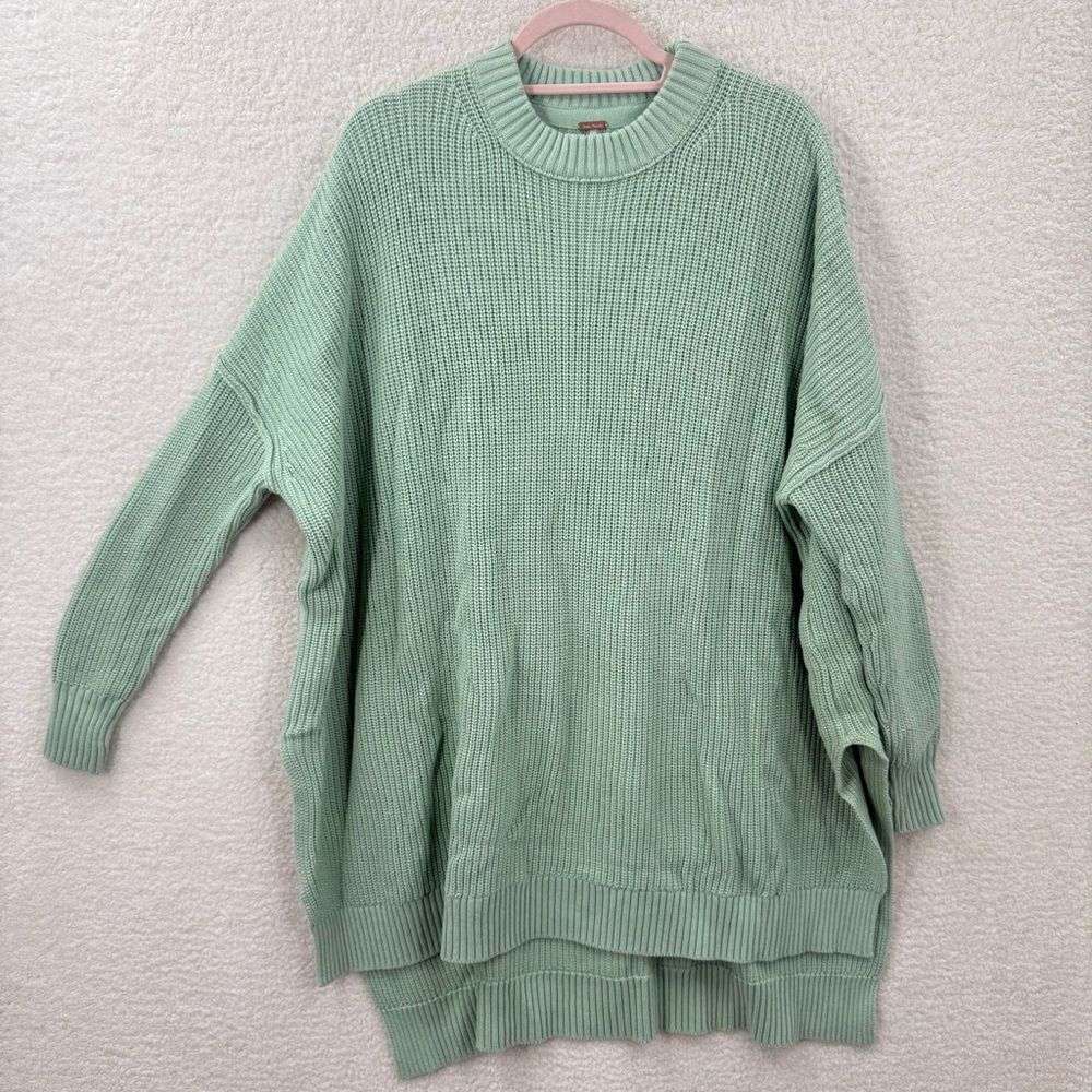 Free People Light Green Crew Neck Oversized Rib Sweater XS/S New